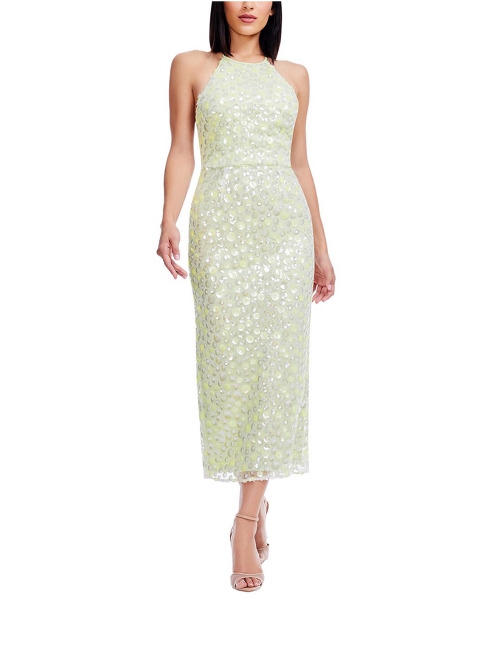 Dress the Population Pale Green Sequin Halter Midi Dress M New